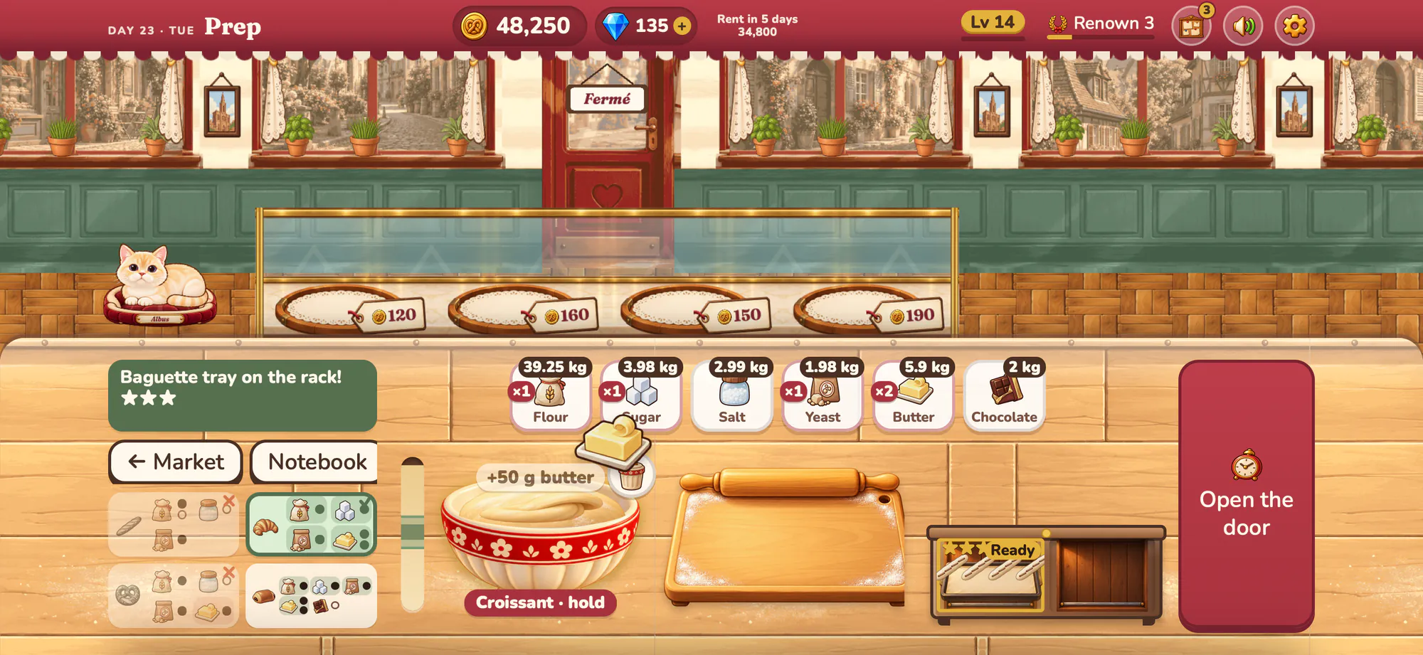 Albus Bakery screenshot: Kneading at the bench