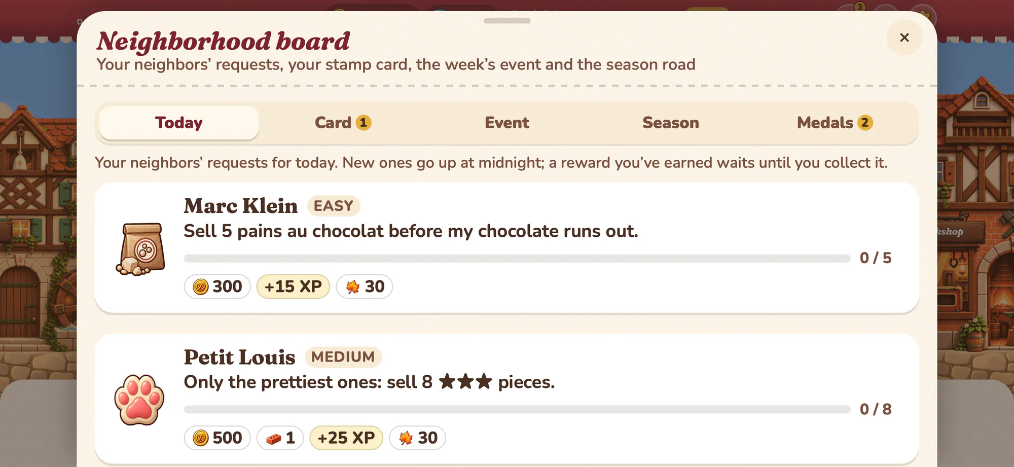 Albus Bakery screenshot: The neighborhood board